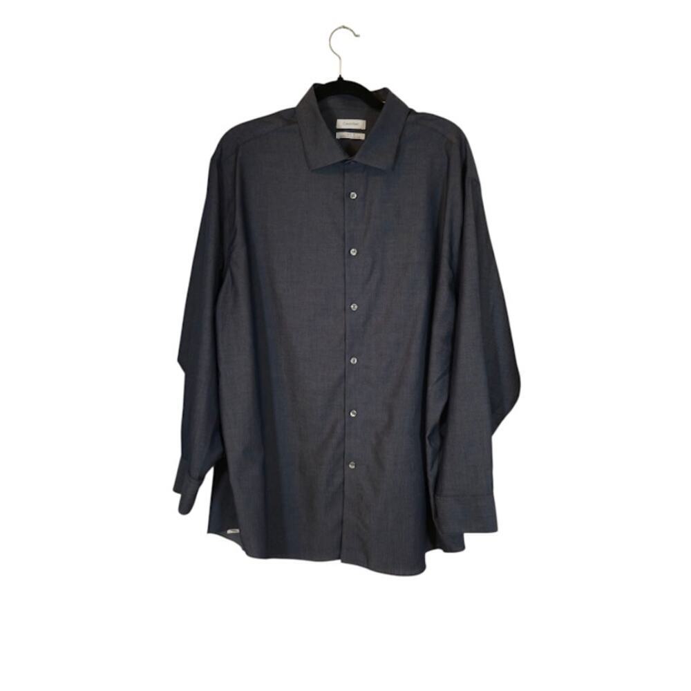 Calvin Klein Mens Button Up Shirt Size 17.5 32/33 Blue Non Iron Career Preppy